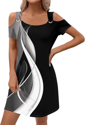 Summer Dresses for Women 2025 Beach Vacation Spring Clothes Eyelet Off-Shoulder Strap Fashion Mini Dress