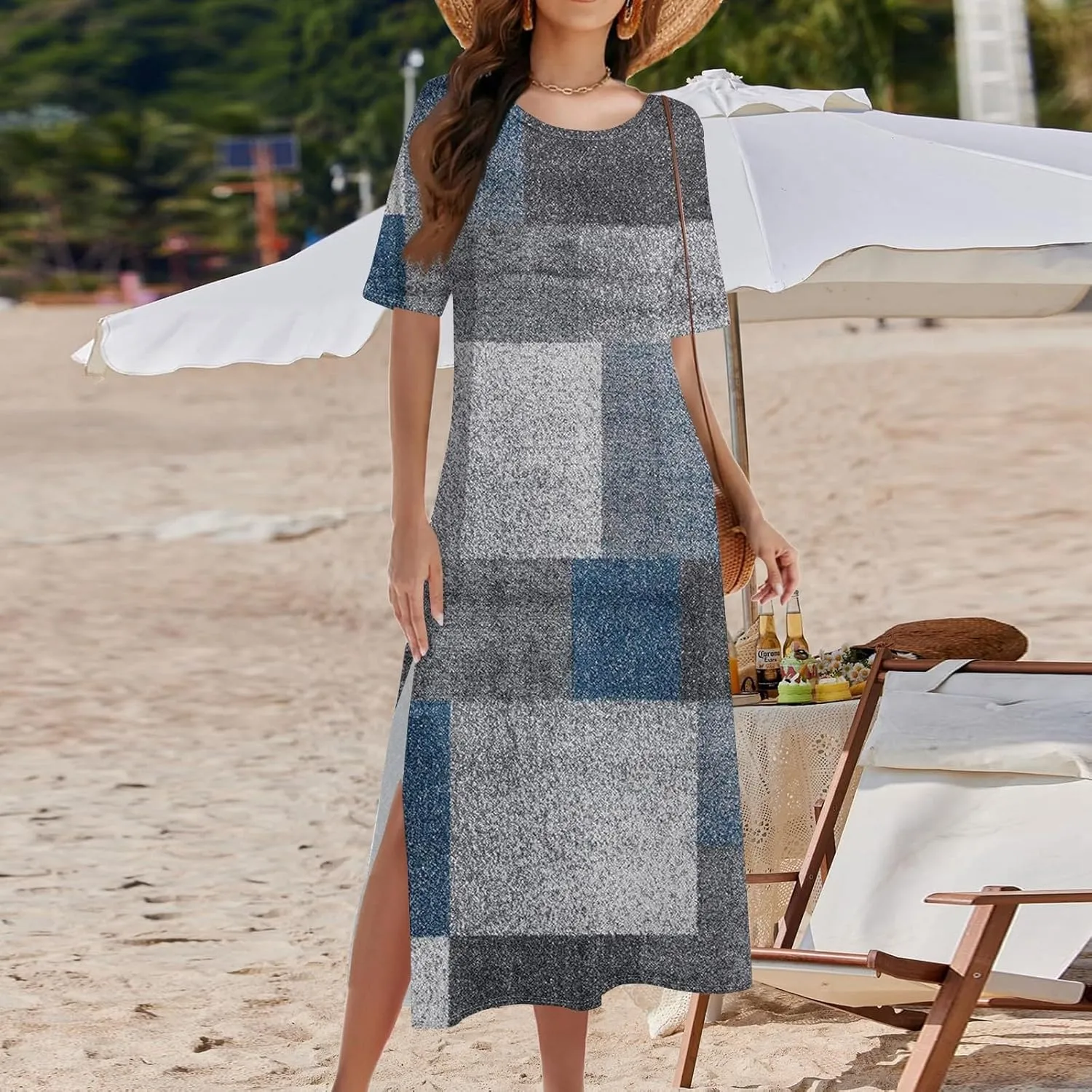 Summer Dresses for Women 2025 Beach Vacation Spring Clothes Short Sleeve Round Neck Casual Maxi Dresses
