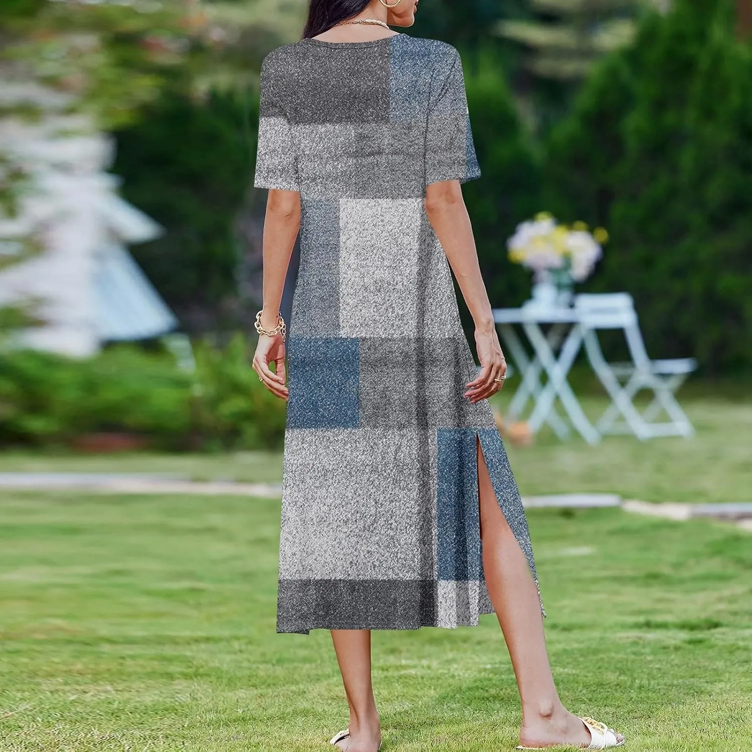 Summer Dresses for Women 2025 Beach Vacation Spring Clothes Short Sleeve Round Neck Casual Maxi Dresses