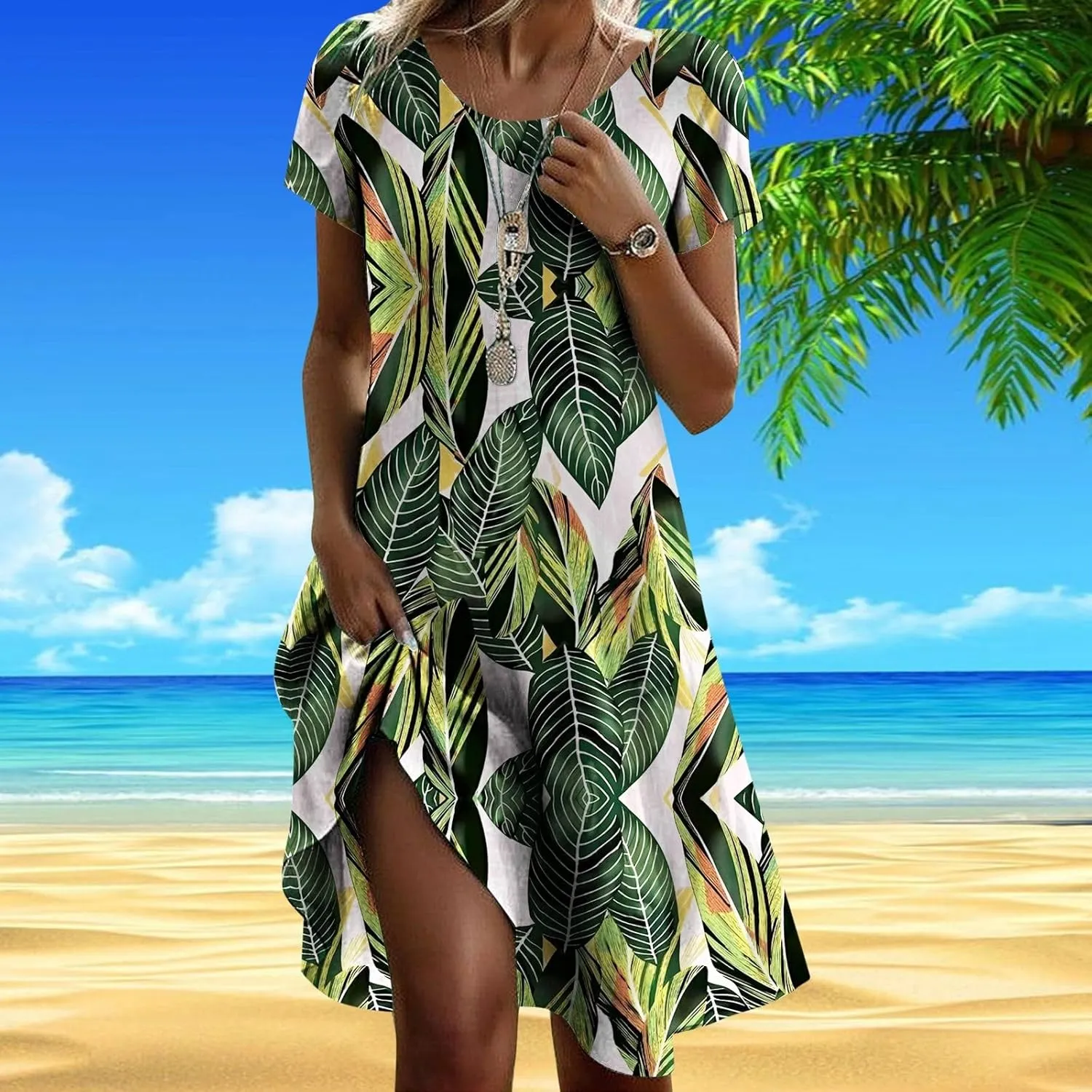 Summer Dresses for Women 2025 Shorts Sleeve Floral Boho Swimsuit Cover Ups Casual Beach Vacation Boho Midi Sundresses