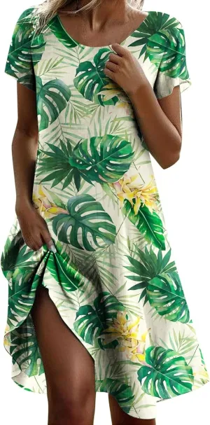 Summer Dresses for Women 2025 Shorts Sleeve Floral Boho Swimsuit Cover Ups Casual Beach Vacation Boho Midi Sundresses