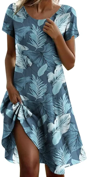 Summer Dresses for Women 2025 Shorts Sleeve Floral Boho Swimsuit Cover Ups Casual Beach Vacation Boho Midi Sundresses