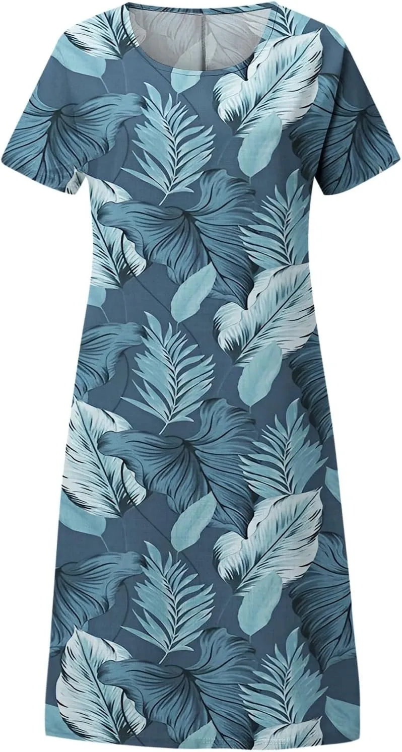 Summer Dresses for Women 2025 Shorts Sleeve Floral Boho Swimsuit Cover Ups Casual Beach Vacation Boho Midi Sundresses