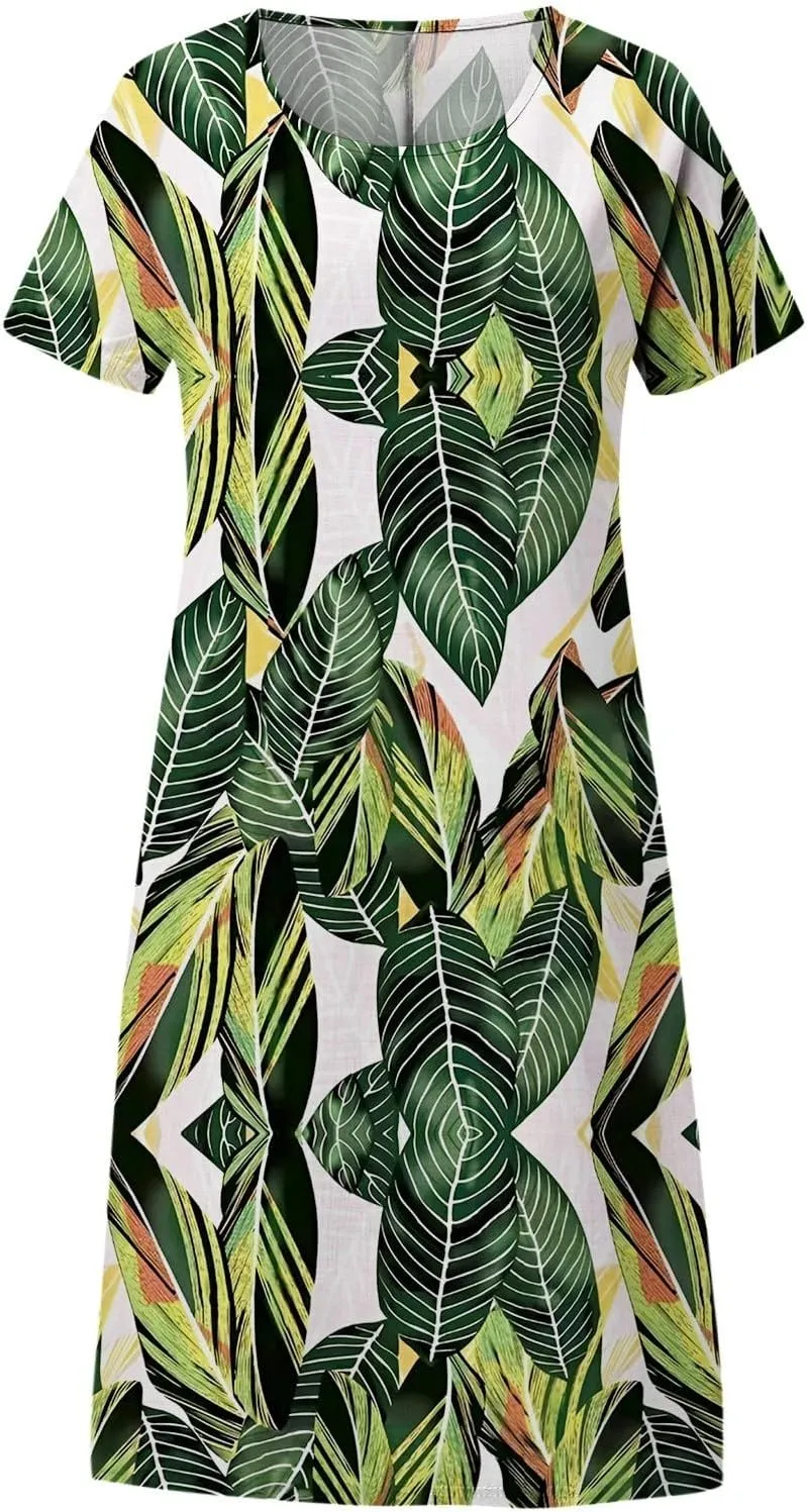 Summer Dresses for Women 2025 Shorts Sleeve Floral Boho Swimsuit Cover Ups Casual Beach Vacation Boho Midi Sundresses
