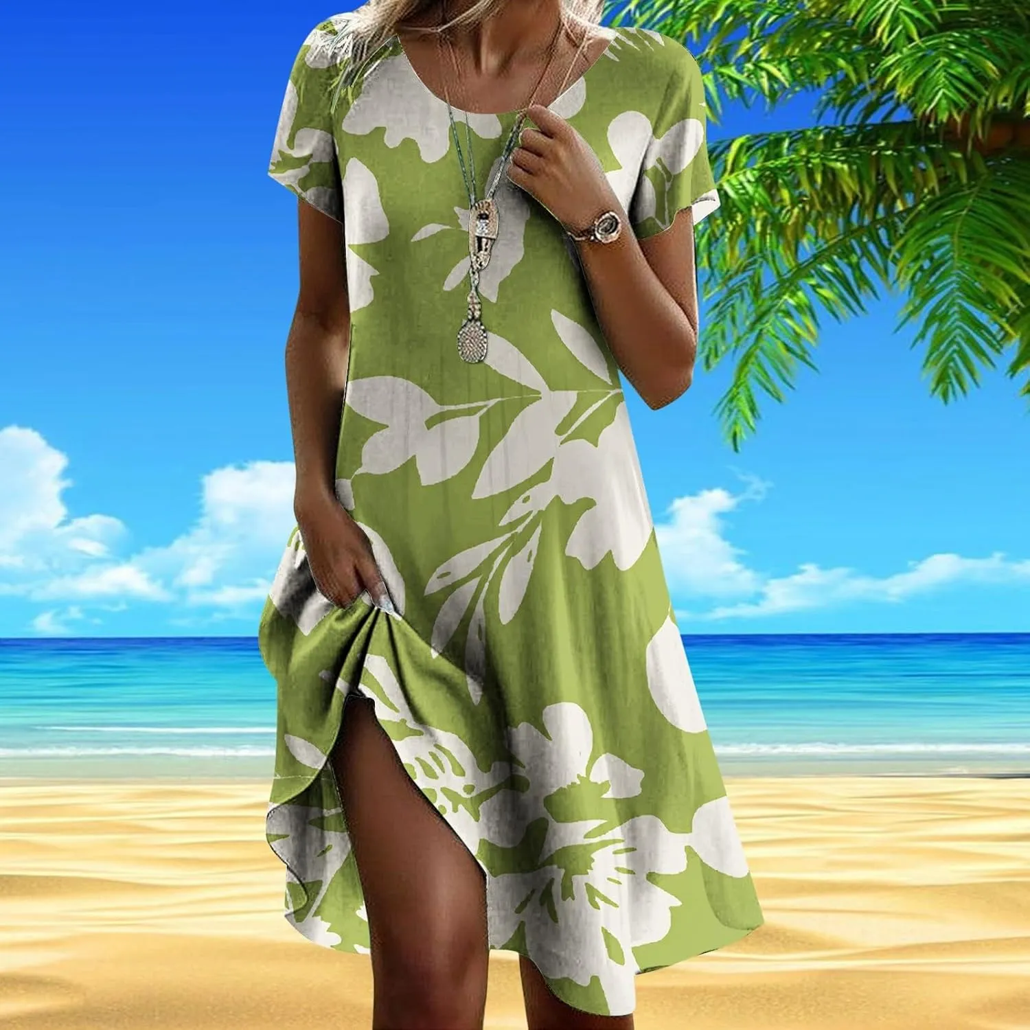 Summer Dresses for Women 2025 Shorts Sleeve Floral Boho Swimsuit Cover Ups Casual Beach Vacation Boho Midi Sundresses