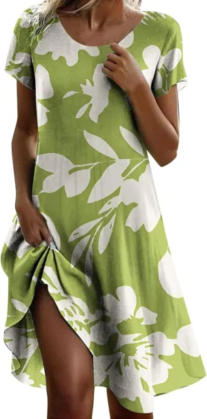 Summer Dresses for Women 2025 Shorts Sleeve Floral Boho Swimsuit Cover Ups Casual Beach Vacation Boho Midi Sundresses
