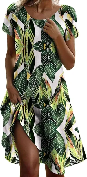 Summer Dresses for Women 2025 Shorts Sleeve Floral Boho Swimsuit Cover Ups Casual Beach Vacation Boho Midi Sundresses