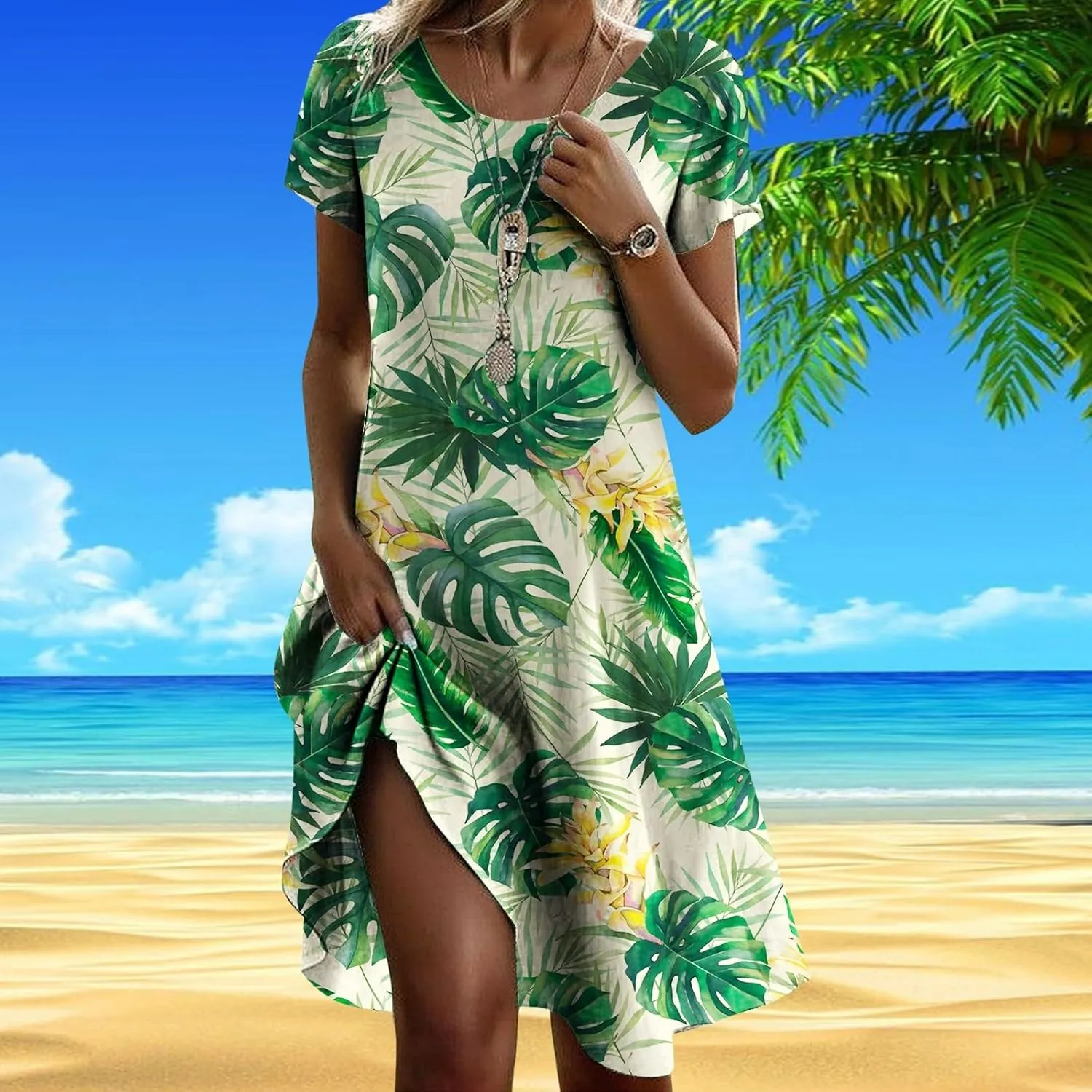 Summer Dresses for Women 2025 Shorts Sleeve Floral Boho Swimsuit Cover Ups Casual Beach Vacation Boho Midi Sundresses