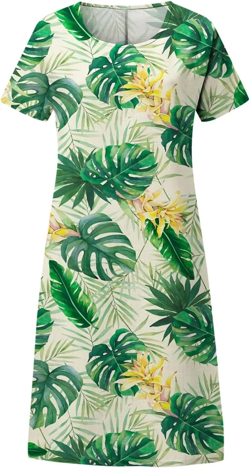 Summer Dresses for Women 2025 Shorts Sleeve Floral Boho Swimsuit Cover Ups Casual Beach Vacation Boho Midi Sundresses