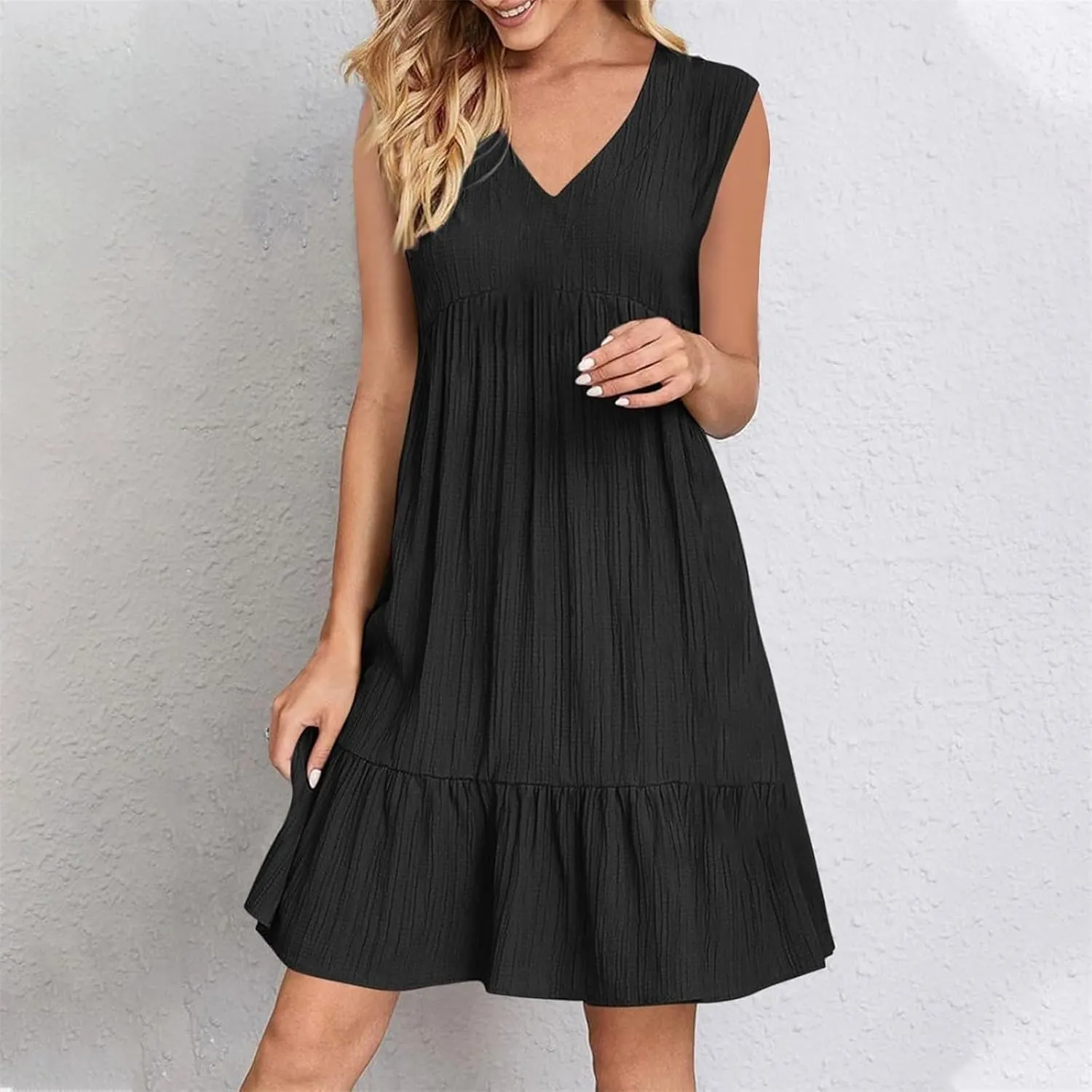 Summer Dresses for Women Sleeveless V Neck Fashion Casual Flowy Boho Casual Shift Dress A Line Knee