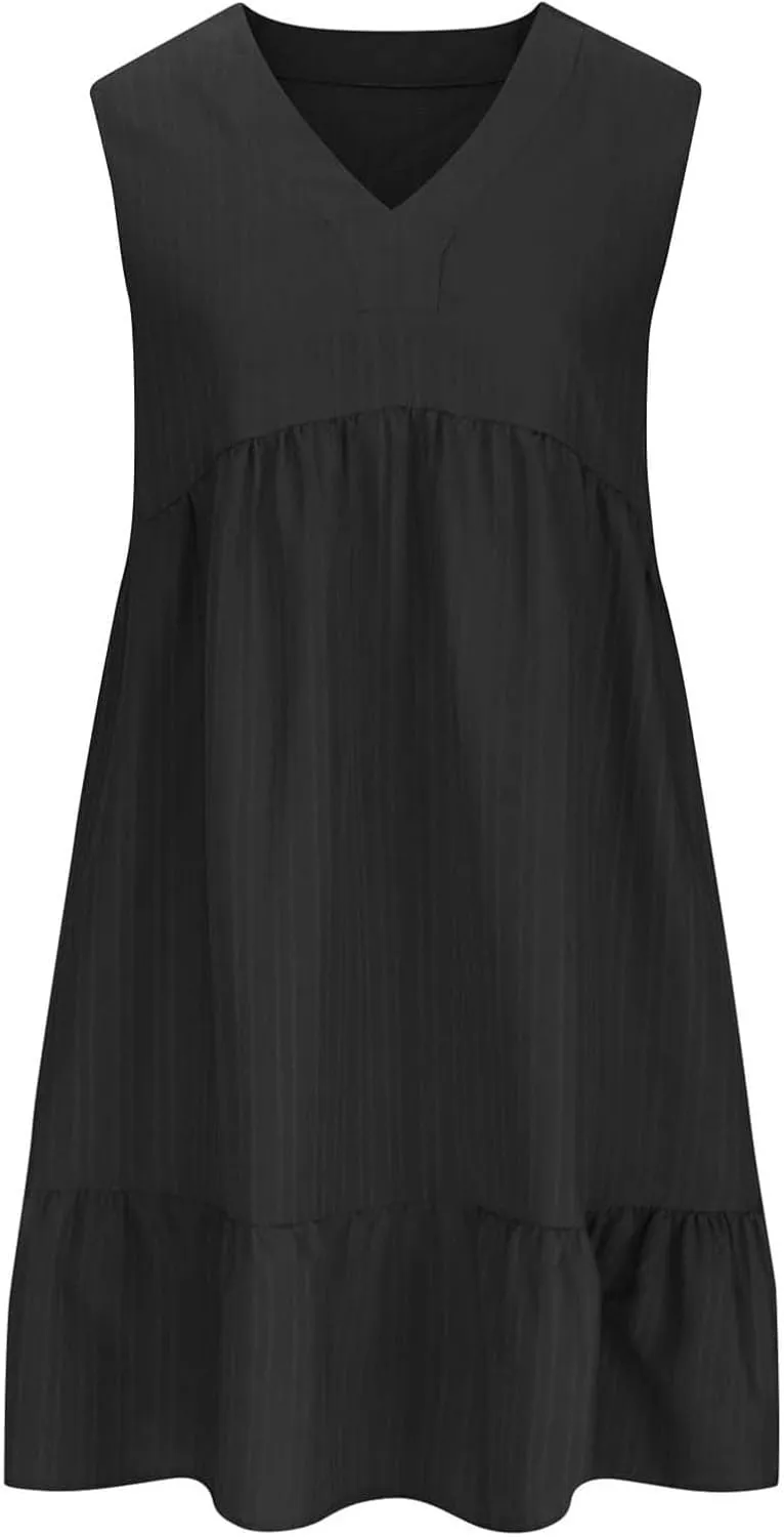 Summer Dresses for Women Sleeveless V Neck Fashion Casual Flowy Boho Casual Shift Dress A Line Knee