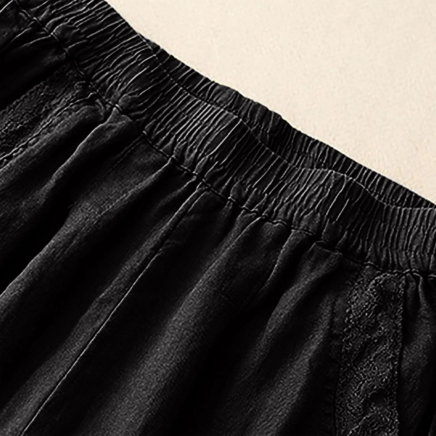 Summer Pants for Women Lightweight Elastic Solid Casual Loose Pant Cotton Linen Wide Leg Full-Length Pant