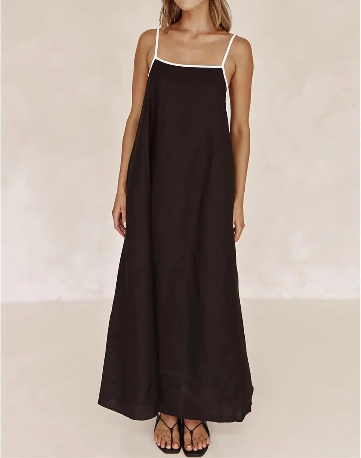 Summer Sundress for Women Contrast Spaghetti Strap Maxi Dresses Sleeveless A Line Beach Dress Casual Vacation Dresses