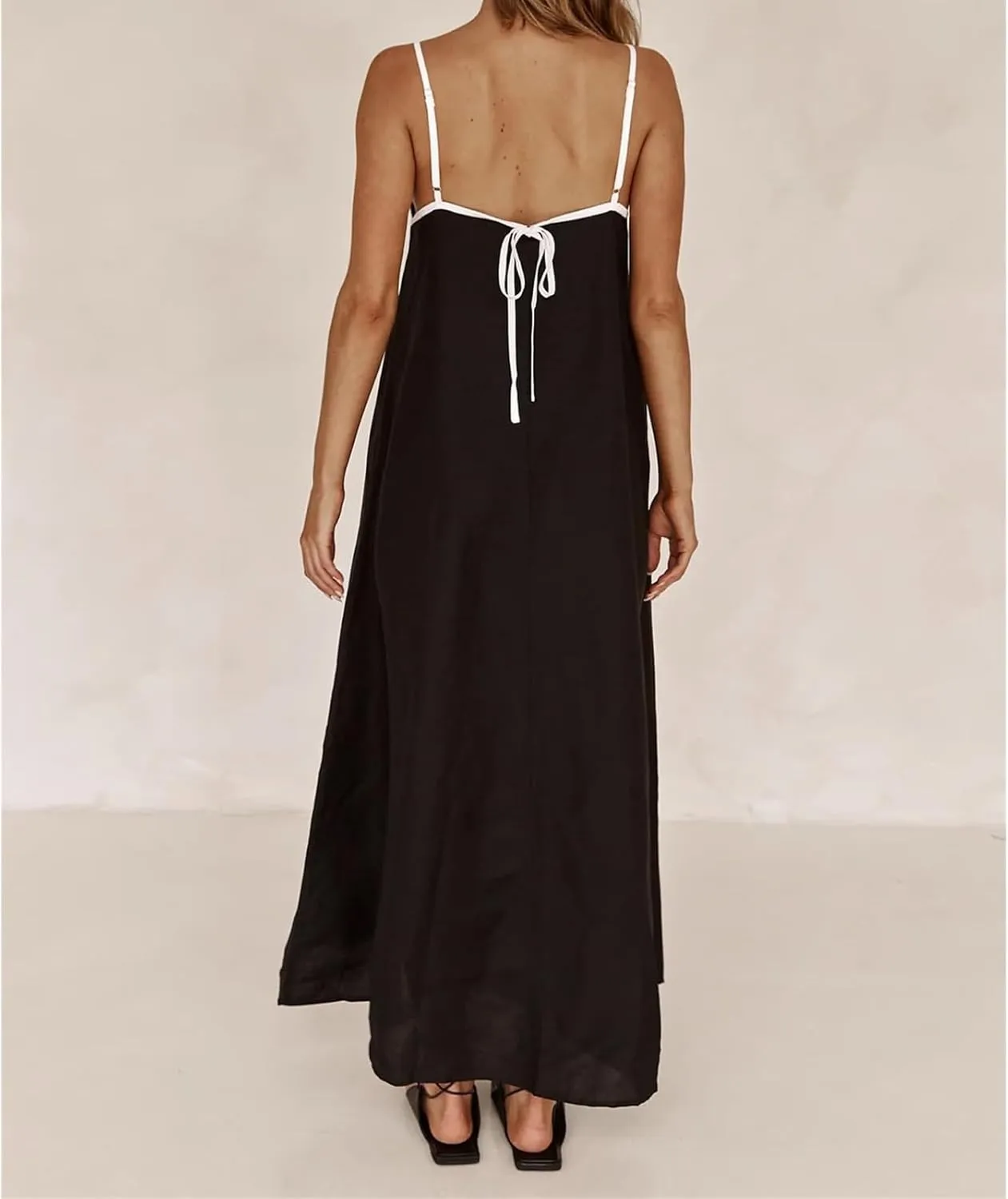 Summer Sundress for Women Contrast Spaghetti Strap Maxi Dresses Sleeveless A Line Beach Dress Casual Vacation Dresses