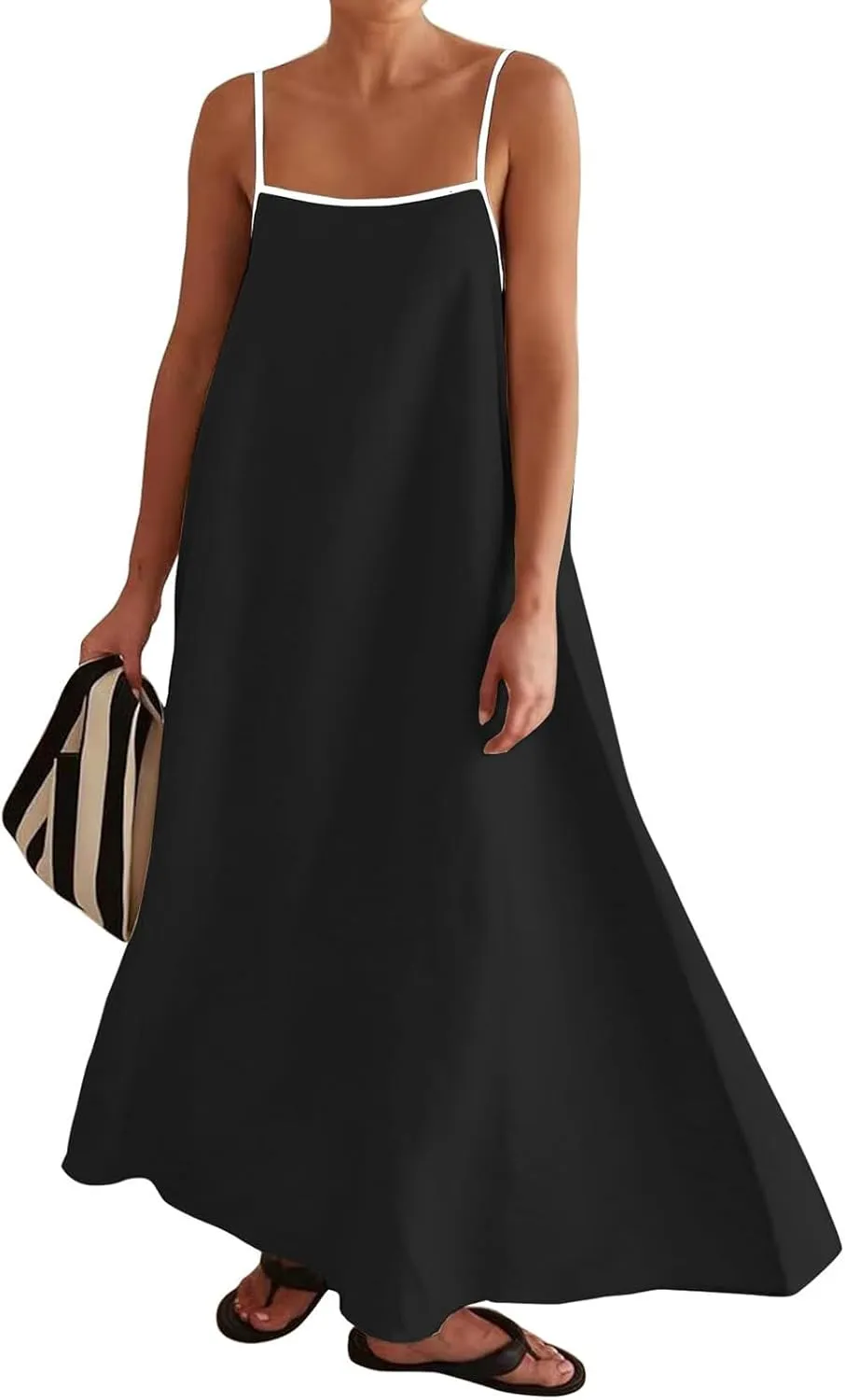 Summer Sundress for Women Contrast Spaghetti Strap Maxi Dresses Sleeveless A Line Beach Dress Casual Vacation Dresses