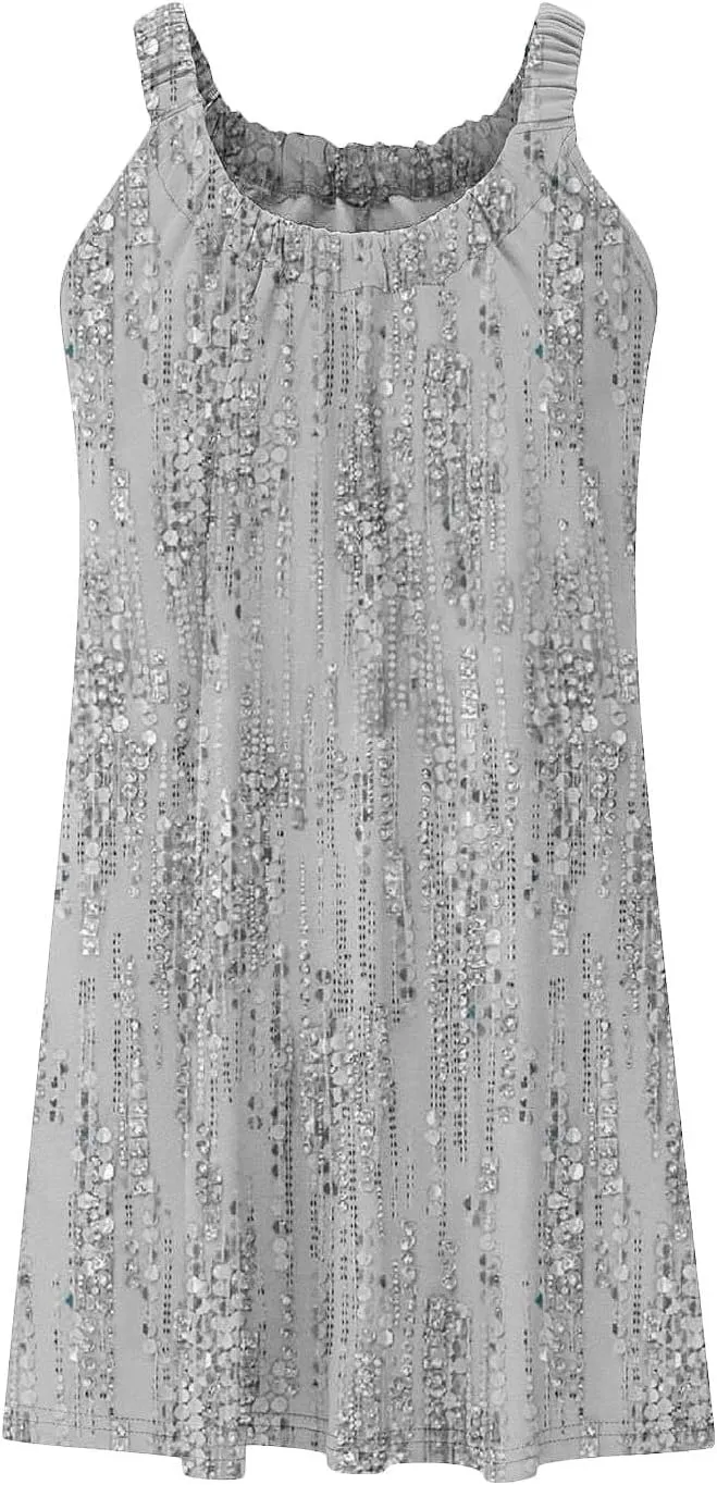 Sundresses for Women 2024 Casual Spaghetti Strap Printed Boho Dress Trendy Loose Fit Crewneck Summer Boho Dress