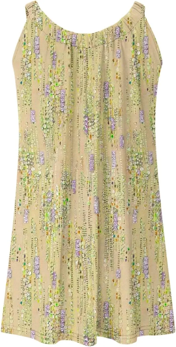 Sundresses for Women 2024 Casual Spaghetti Strap Printed Boho Dress Trendy Loose Fit Crewneck Summer Boho Dress