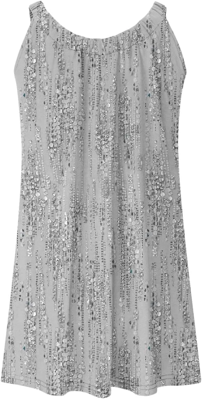 Sundresses for Women 2024 Casual Spaghetti Strap Printed Boho Dress Trendy Loose Fit Crewneck Summer Boho Dress