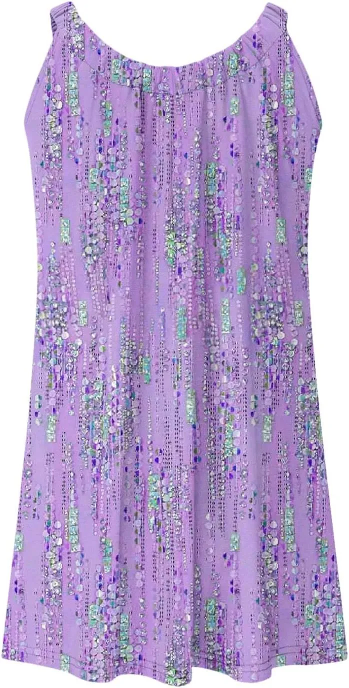 Sundresses for Women 2024 Casual Spaghetti Strap Printed Boho Dress Trendy Loose Fit Crewneck Summer Boho Dress