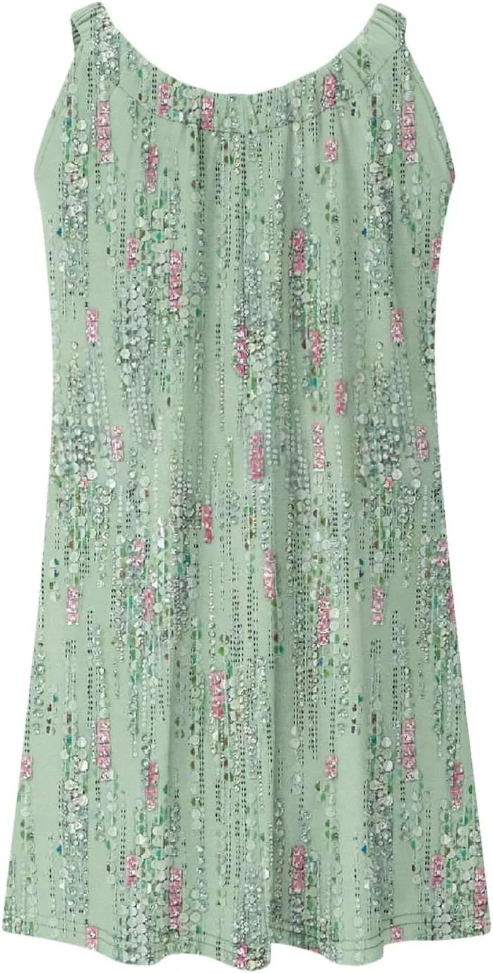 Sundresses for Women 2024 Casual Spaghetti Strap Printed Boho Dress Trendy Loose Fit Crewneck Summer Boho Dress