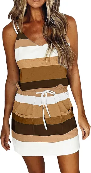 Sundresses for Women 2025 Cute Preppy Adjustable Spaghetti Straps Tie Waist Mini Boho Dress Sexy Homecoming Outfits