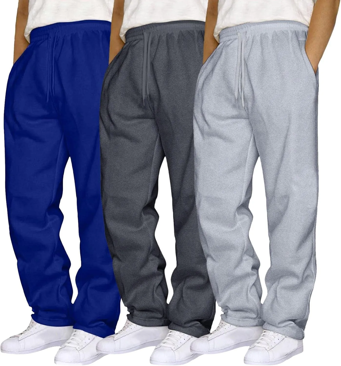 SUWBMHWE Mens Sweatpants Open Bottom Fleece Joggers Straight Leg 3 Pack Running Workout Athletic Pants Casual Trousers