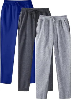 SUWBMHWE Mens Sweatpants Open Bottom Fleece Joggers Straight Leg 3 Pack Running Workout Athletic Pants Casual Trousers