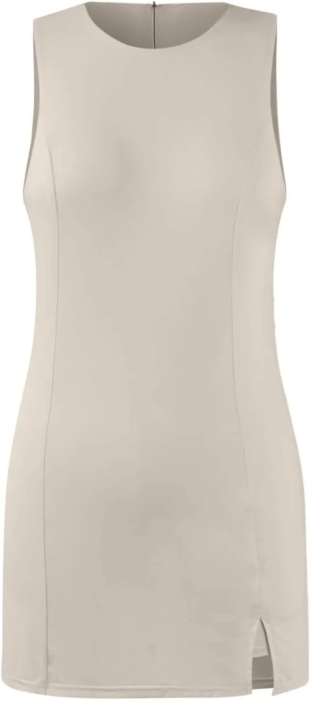 Tennis Dresses for Women with Shorts Athletic Side Slit Golf Dresses Sleeveless Crew Neck Mini Dress with Pockets
