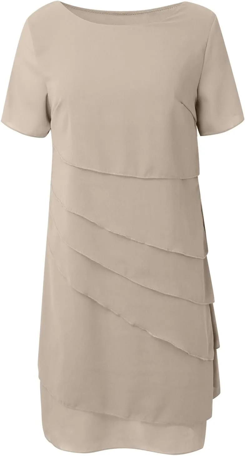 Tiered Chiffon Pleated A Line Flowy Mini Dress Women's Solid Color Long Dresses Cocktail Party Evening Dresses