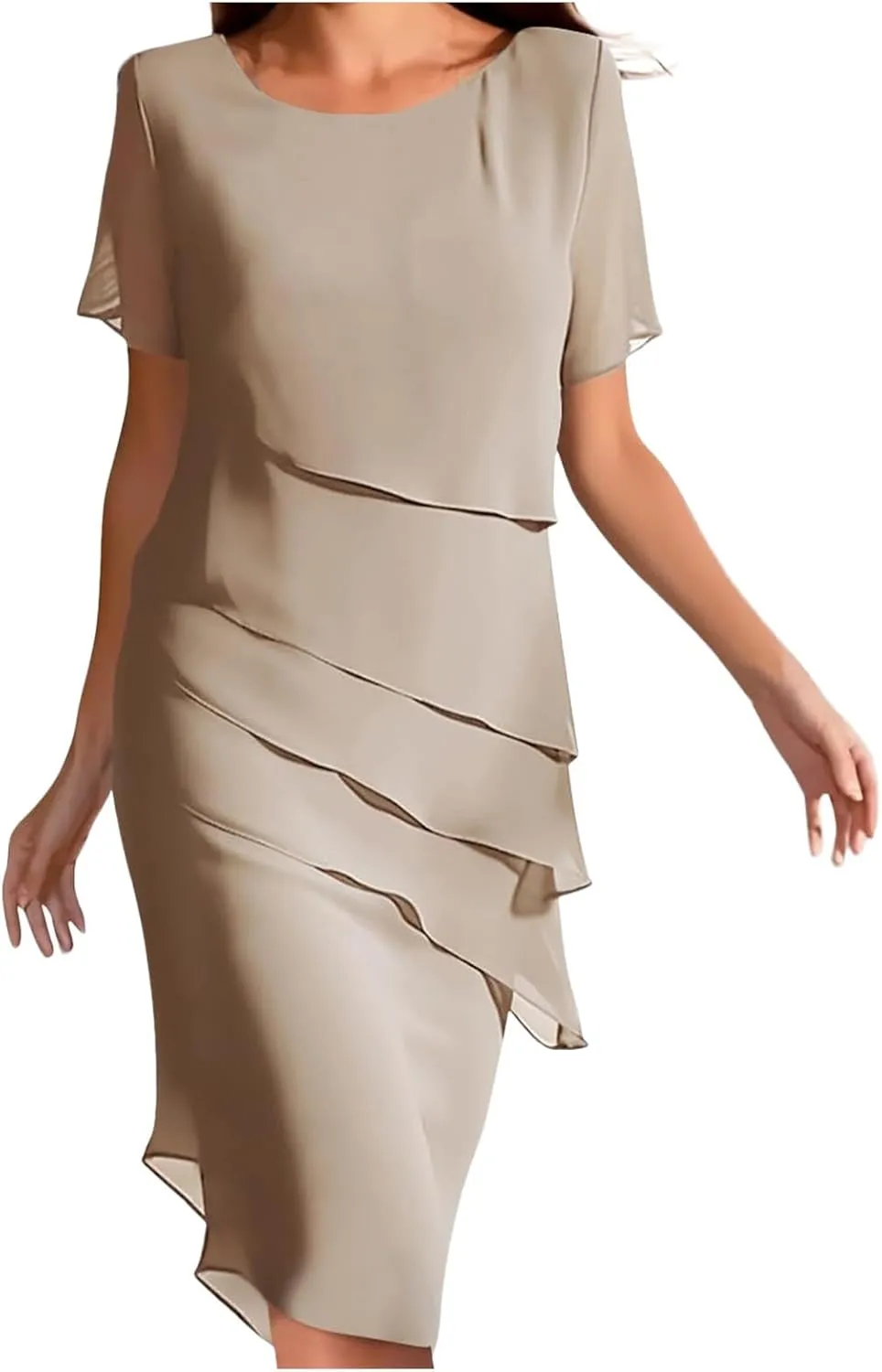 Tiered Chiffon Pleated A Line Flowy Mini Dress Women's Solid Color Long Dresses Cocktail Party Evening Dresses