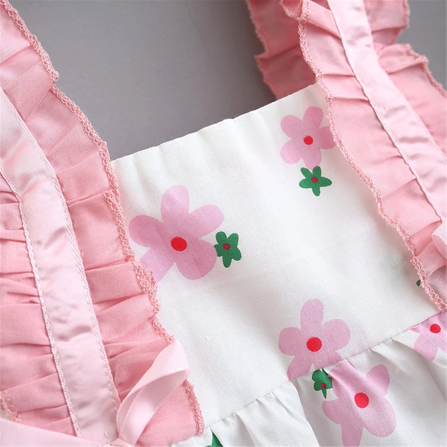 Toddler Baby Girl Suspender Ruffled Dress Floral Print Summer Princess Dress Beach Vacation Dress with Hats for 0~2T