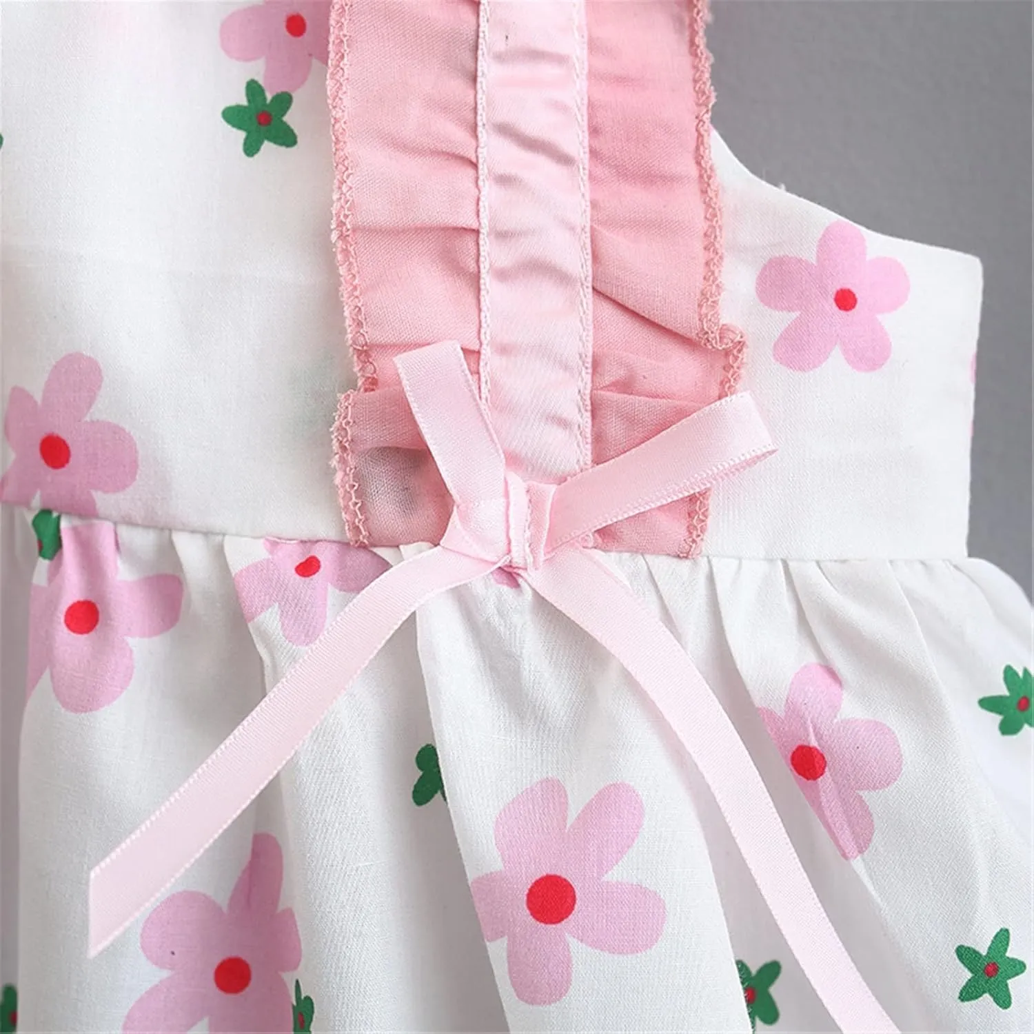 Toddler Baby Girl Suspender Ruffled Dress Floral Print Summer Princess Dress Beach Vacation Dress with Hats for 0~2T