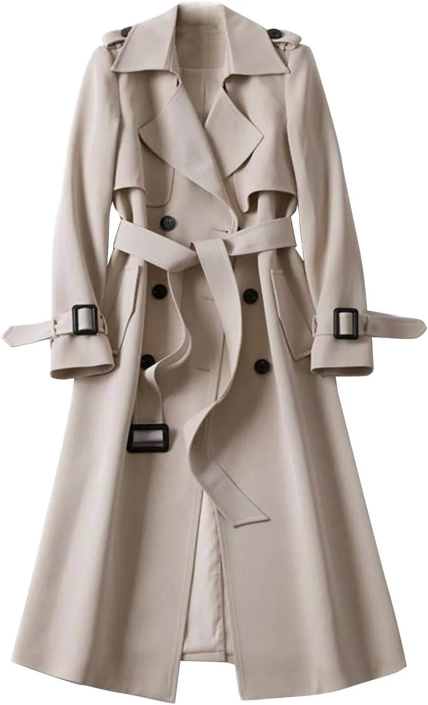 Trench Coats for Women Double Breasted Classic Lapel Casual Jackets Plus Size Belted Elegant Y2K Fall Winter Overcoat