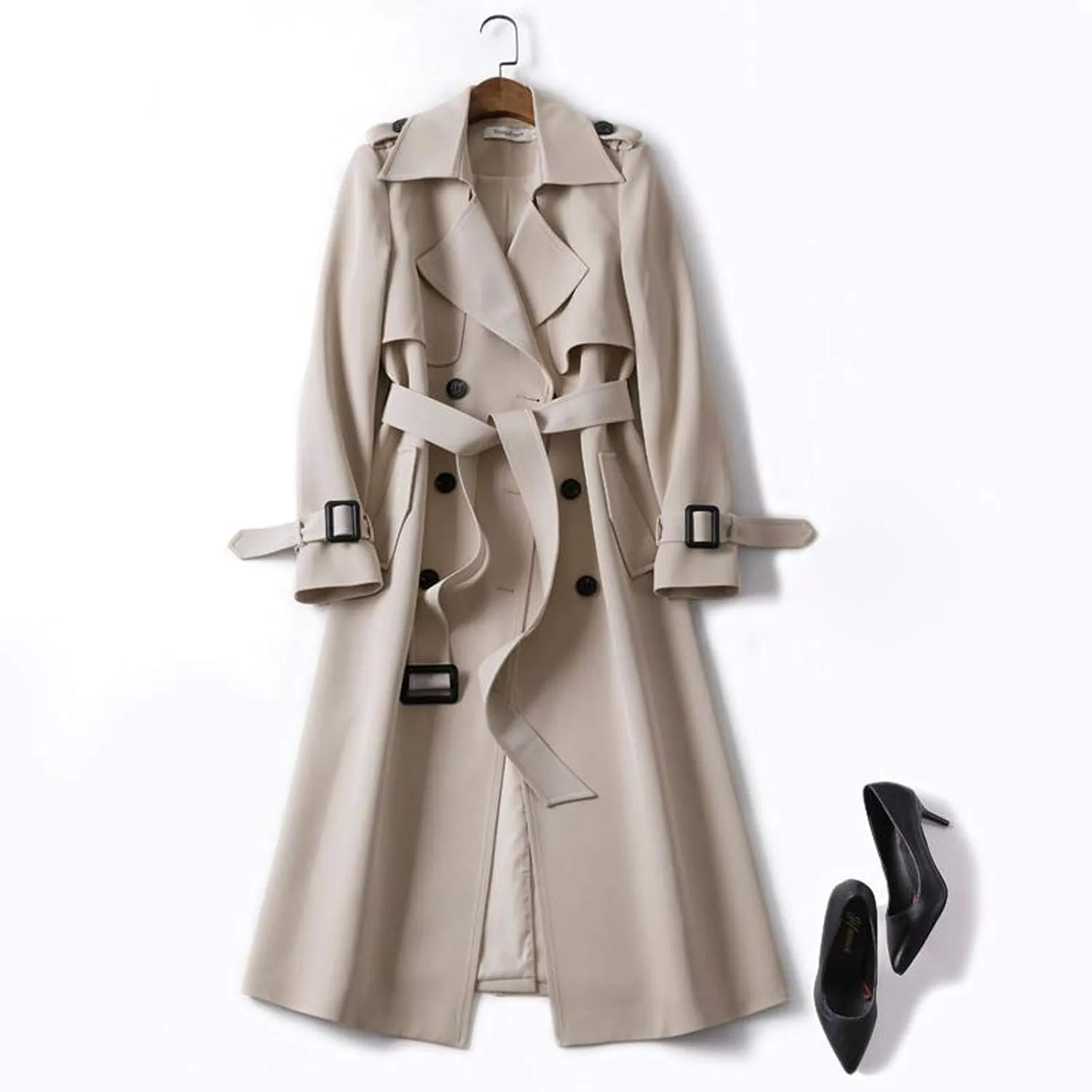 Trench Coats for Women Double Breasted Classic Lapel Casual Jackets Plus Size Belted Elegant Y2K Fall Winter Overcoat