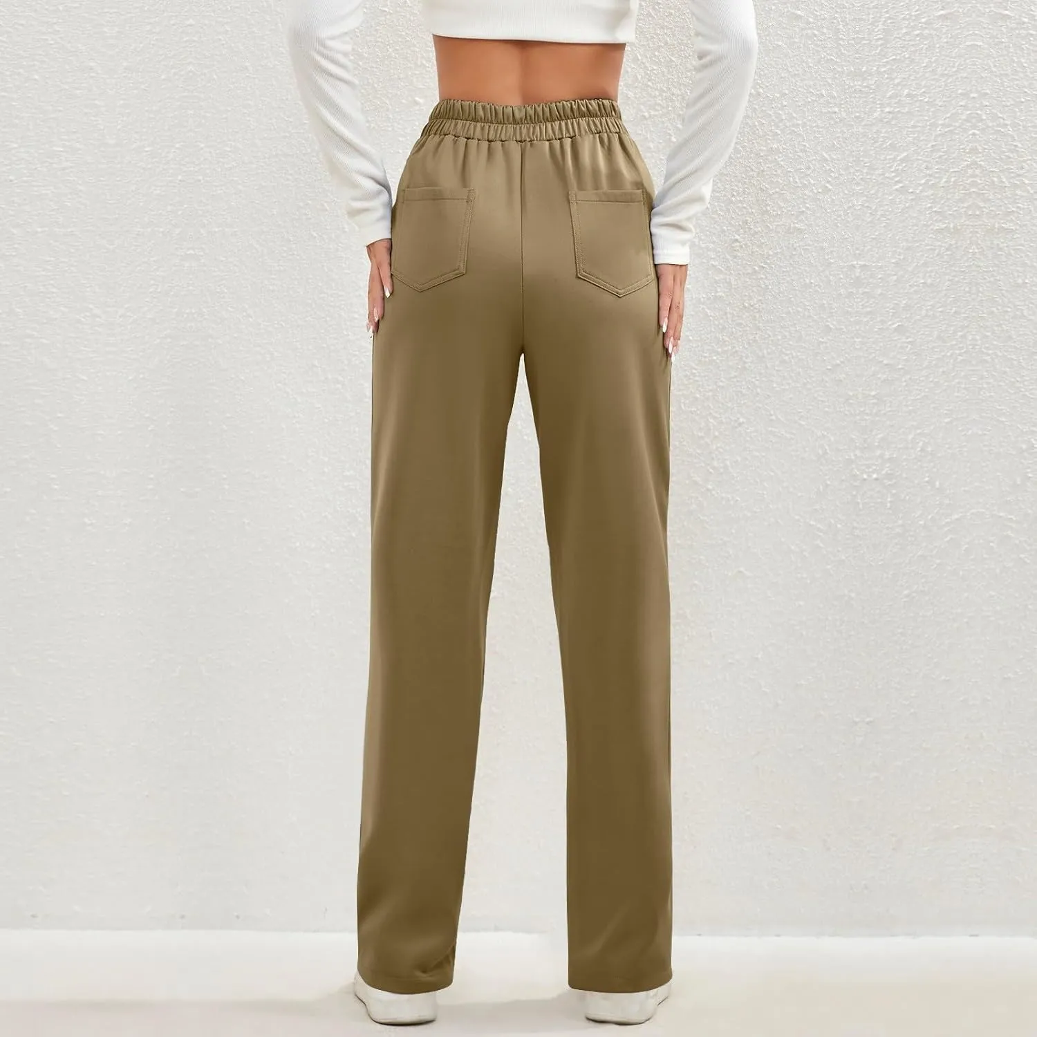 Trousers Pants for Women Women's Casual Straight Leg Pants High Waisted Button Down Stretchy Business Work Trousers