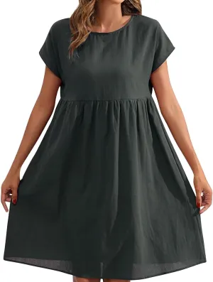 Tshirt Dress Women Casual Summer Short Dresses Cotton Linen Midi Dress Plus Size A Line Flowy Sundress Short Sleeve