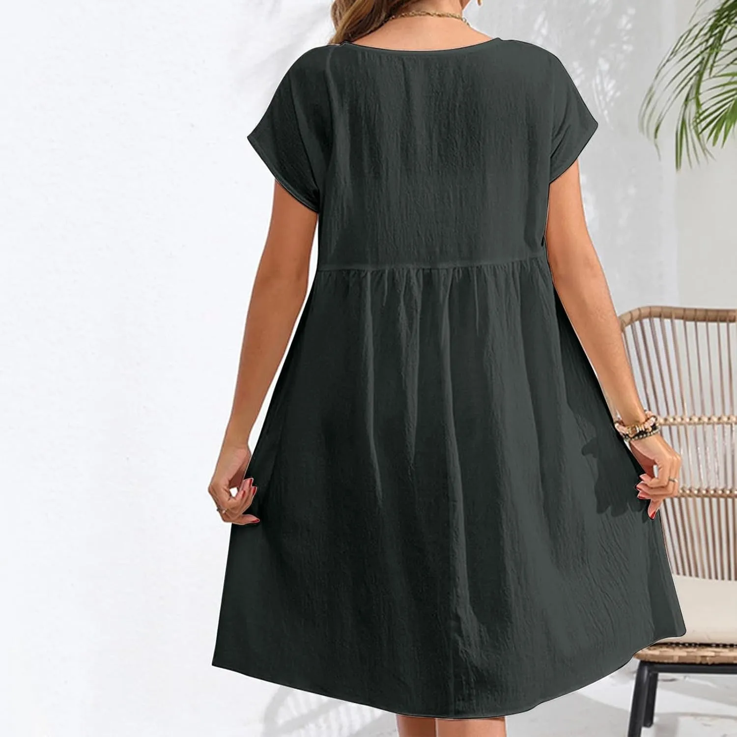 Tshirt Dress Women Casual Summer Short Dresses Cotton Linen Midi Dress Plus Size A Line Flowy Sundress Short Sleeve