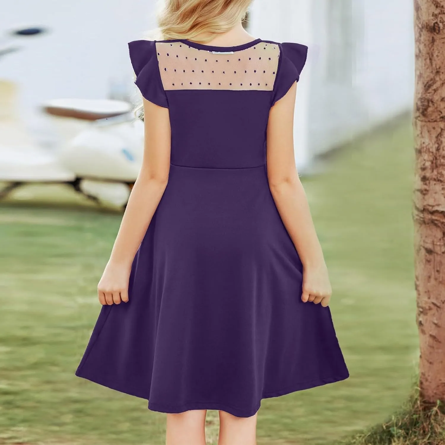 Tween Girl Summer Party Dress Flutter Sleeve A Line Mesh Formal Dress Cute Kids Wedding Dresses 3-12 Years