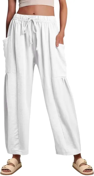 TWGONE Women's Palazzo Pants Wide Leg Loose High Waist Flowy Lounge Pants Beach Drawstring Slacks with Pockets