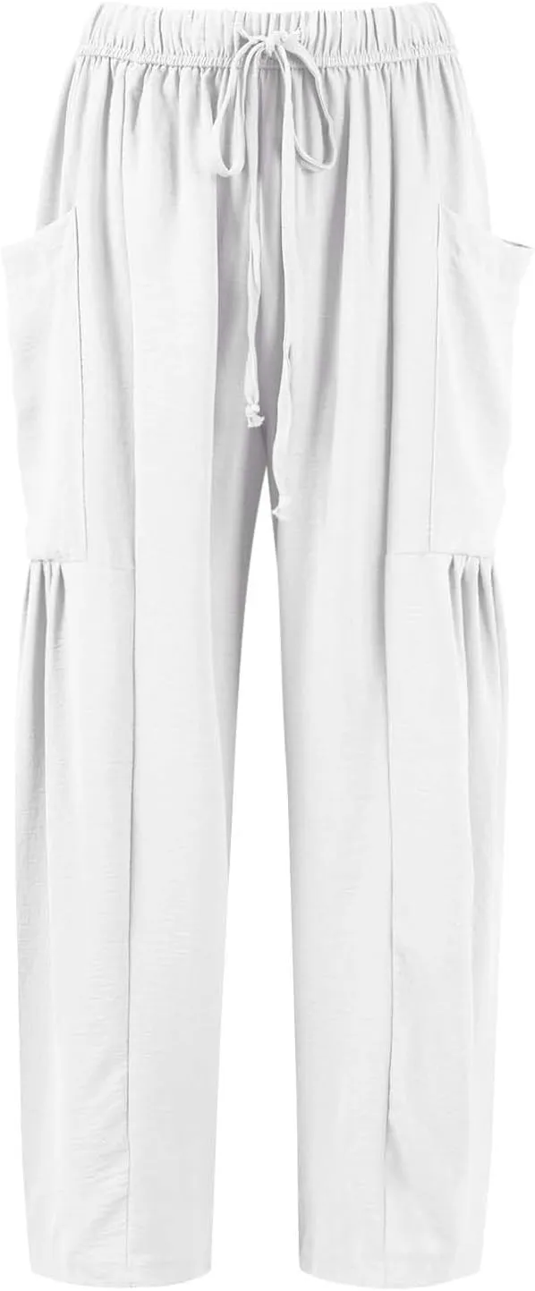 TWGONE Women's Palazzo Pants Wide Leg Loose High Waist Flowy Lounge Pants Beach Drawstring Slacks with Pockets