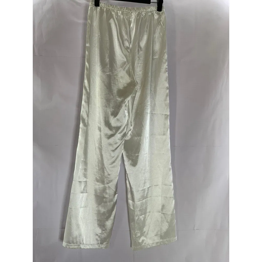 UNBRANDED Women's White Satin Elastic Waist Pull-On Wide-Leg Relaxed Pant SZ M