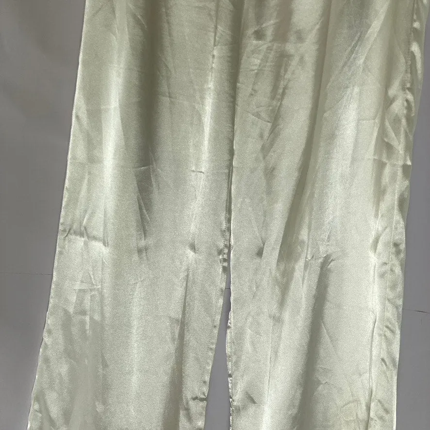 UNBRANDED Women's White Satin Elastic Waist Pull-On Wide-Leg Relaxed Pant SZ M