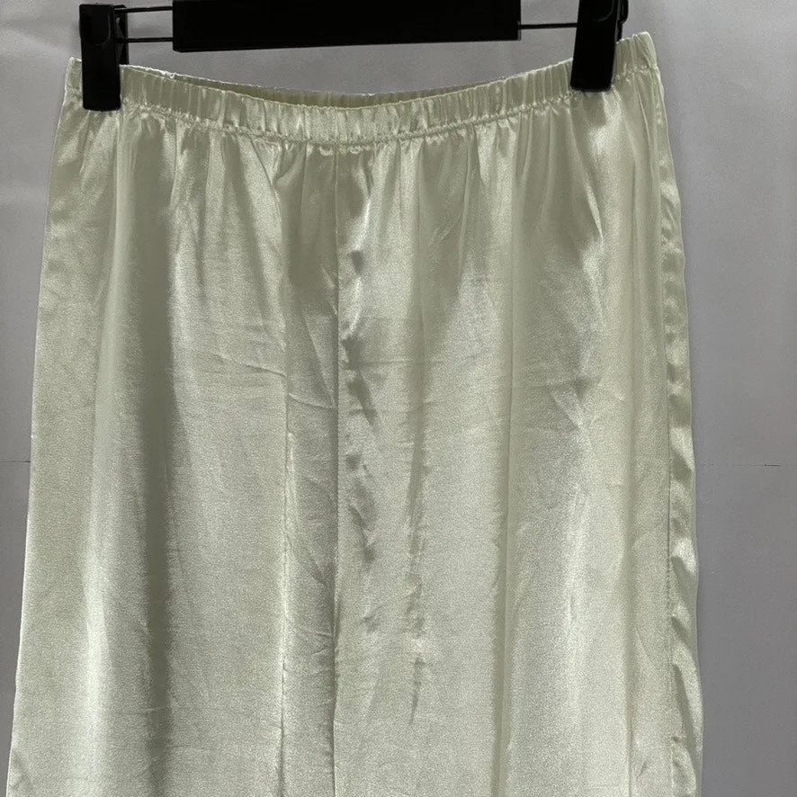 UNBRANDED Women's White Satin Elastic Waist Pull-On Wide-Leg Relaxed Pant SZ M