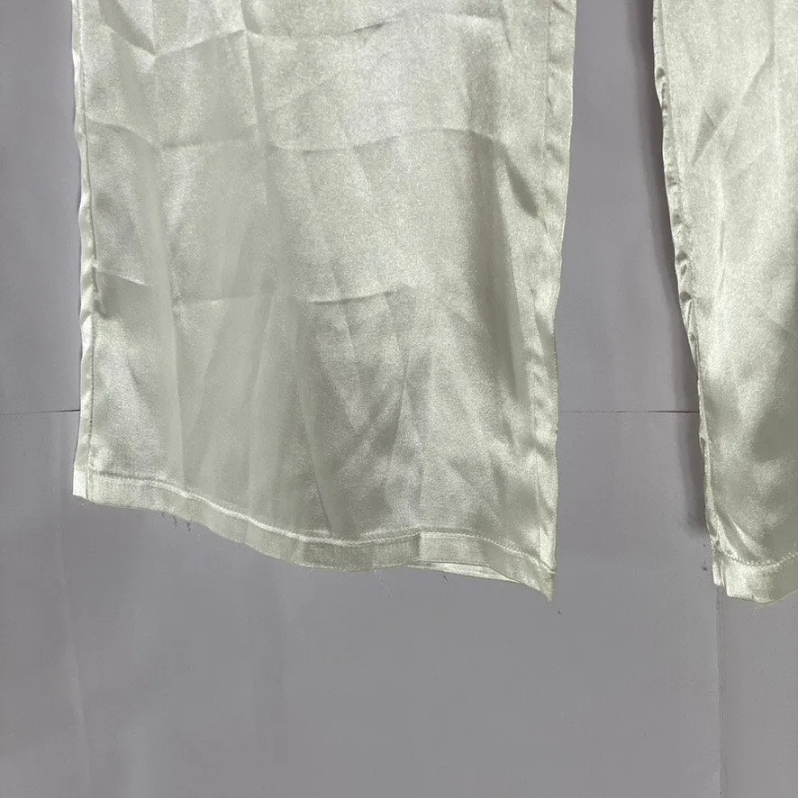 UNBRANDED Women's White Satin Elastic Waist Pull-On Wide-Leg Relaxed Pant SZ M