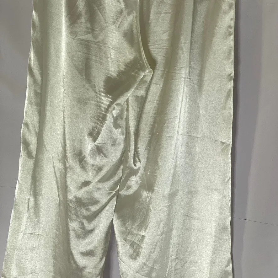UNBRANDED Women's White Satin Elastic Waist Pull-On Wide-Leg Relaxed Pant SZ M