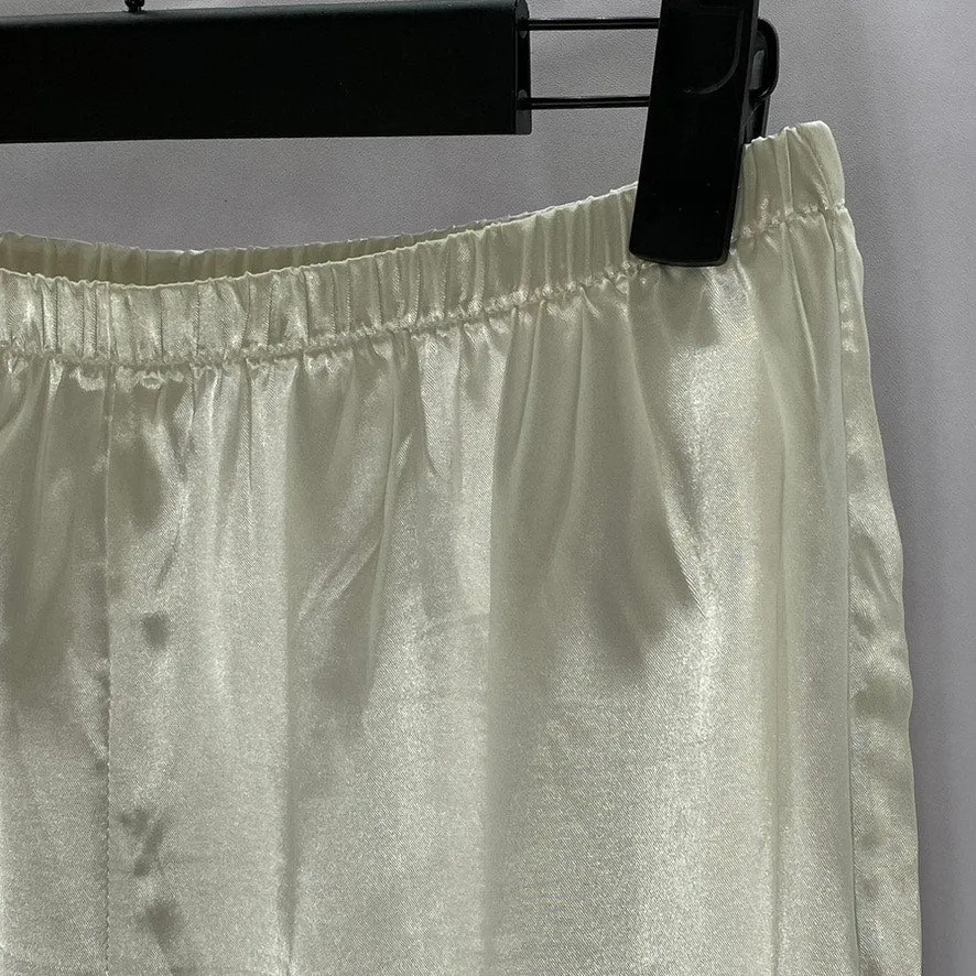 UNBRANDED Women's White Satin Elastic Waist Pull-On Wide-Leg Relaxed Pant SZ M