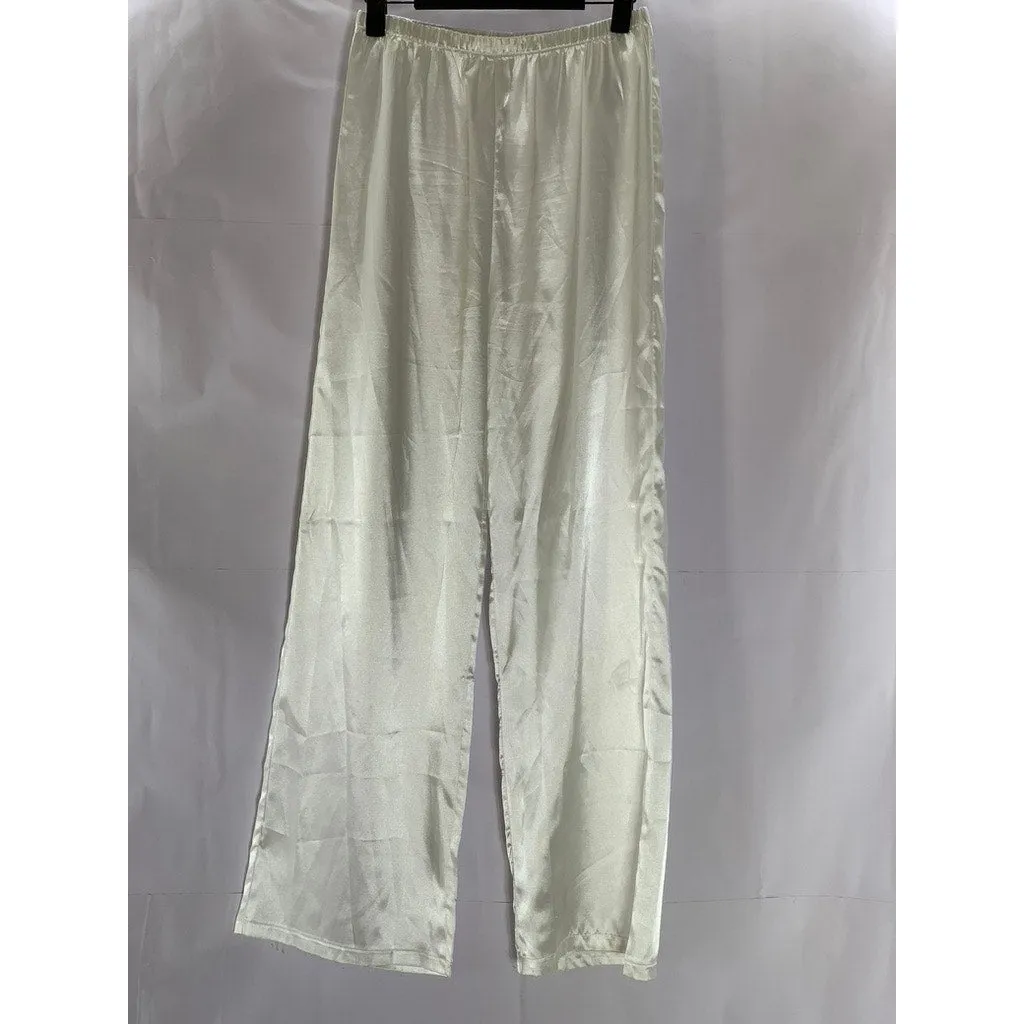 UNBRANDED Women's White Satin Elastic Waist Pull-On Wide-Leg Relaxed Pant SZ M