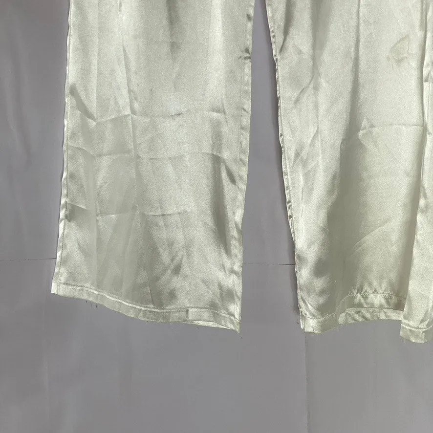 UNBRANDED Women's White Satin Elastic Waist Pull-On Wide-Leg Relaxed Pant SZ M