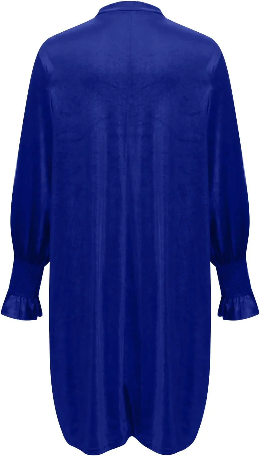 Velvet Dress for Women Long Sleeve Crewneck Shift Short Dress Solid Color Party Short Dress Loose Fit Semi Dress 2024