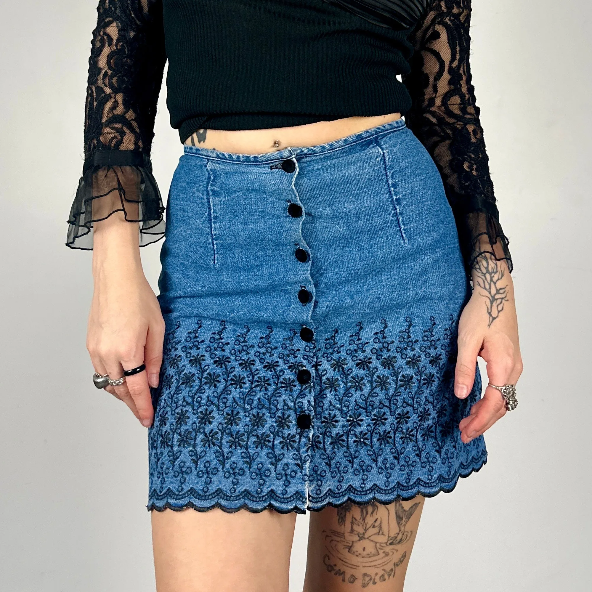 Vintage Floral Denim Miniskirt (XS)